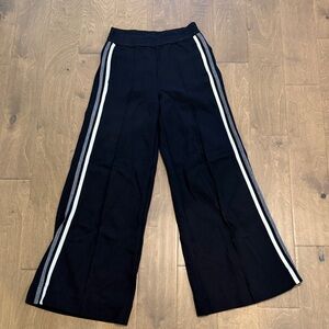ME+EM Black Wide-Leg Track Pants with White and Grey Side Stripes